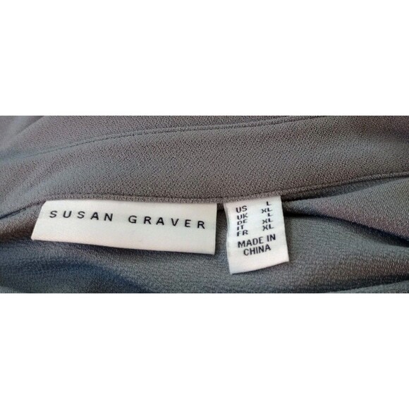 Susan Graver Blouse Button Front Assymetrical Gray Office Career Wear Size Large - Picture 3 of 4